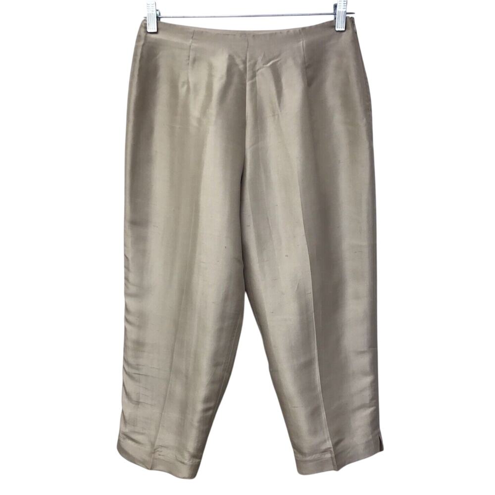 Allison Taylor Pants Womens 8 Petite Capri Silk Beige